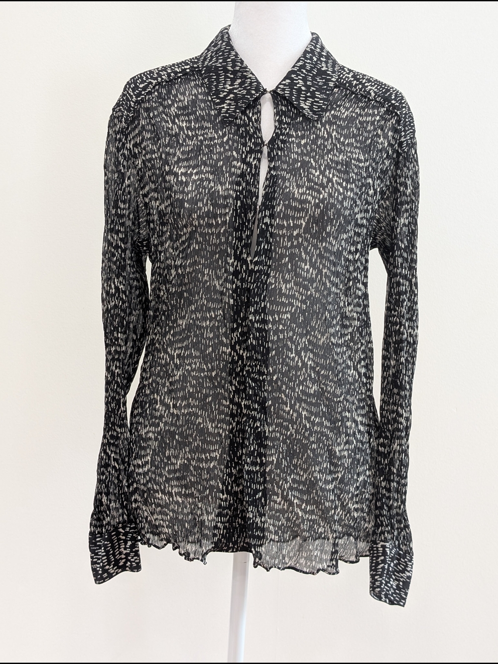 rag & bone Black and White Printed Tie-Neck Blouse